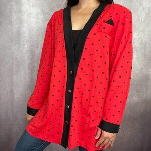 Vintage Monica Rose USA Red Black Polka Dot Sweater Cardigan Jacket Womens L/XL